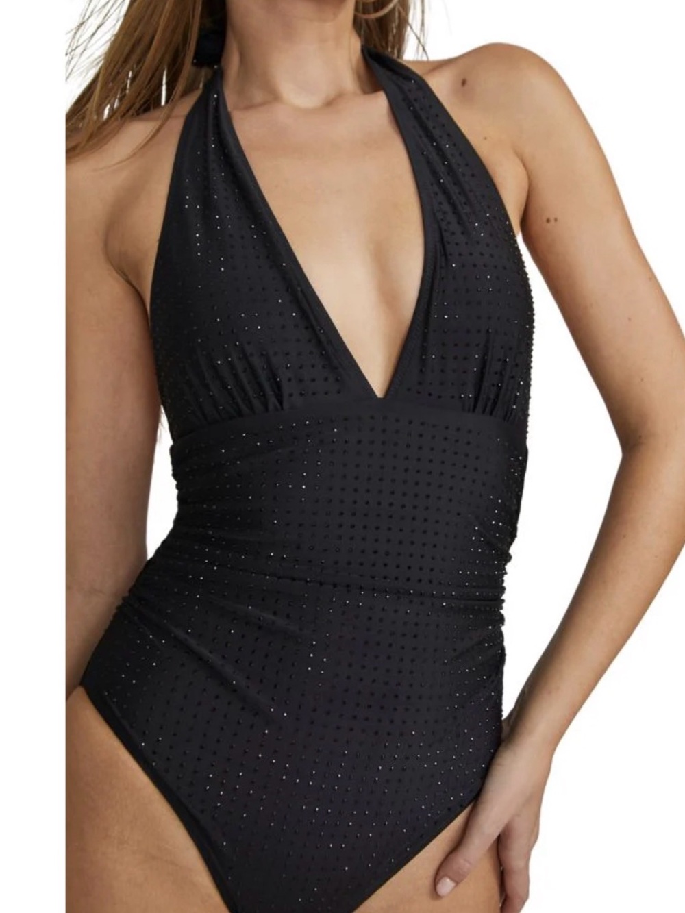 NEW Generation Love Ocean Crystal Halter swimsuit, black, size XS